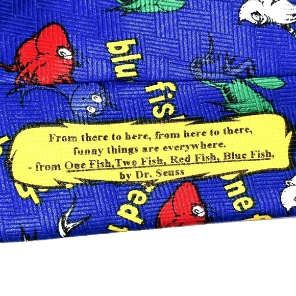 Dr. Seuss neck tie blue background red green white blue fish - Picture 4 of 5